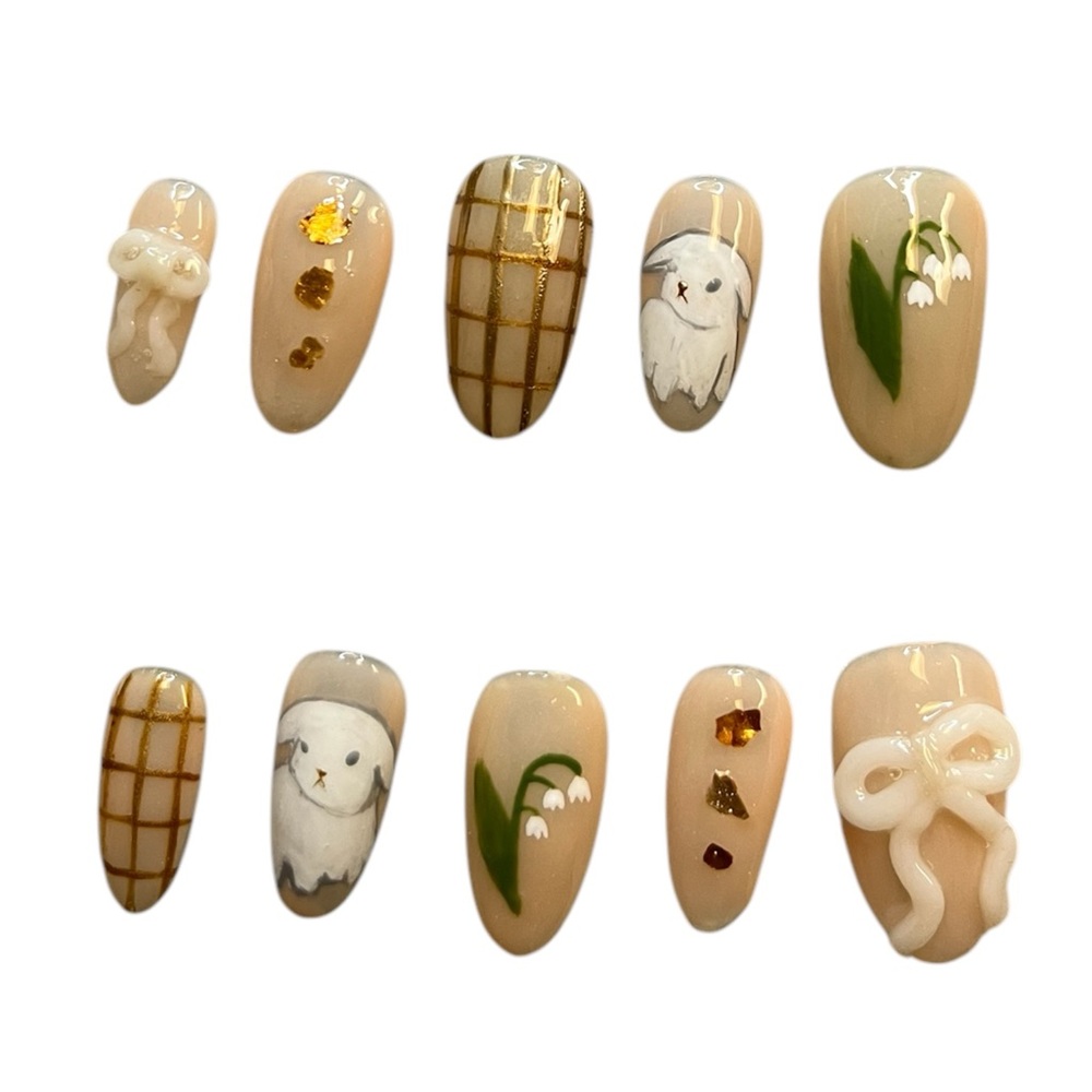 Bunny happy hand painted nails